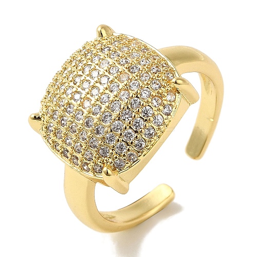 Rack Plating Brass Micro Pave Clear Cubic Zirconia Cuff Ring RJEW-P104-01G-1