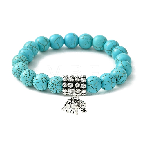 Dyed Synthetic Howlite Elephant Stretch Bracelets BJEW-JB01338-1