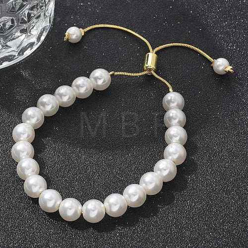 Shell Pearl Beaded Slider Bracelet with Brass Snake Chain BJEW-B066-01B-02-1