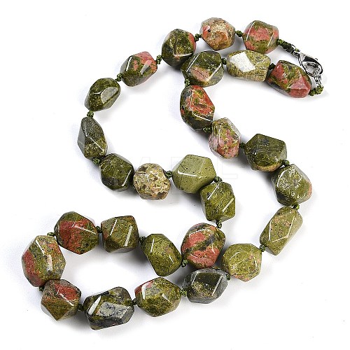 Natural Unakite Nuggets Beaded Necklaces for Women Men NJEW-K388-01U-1