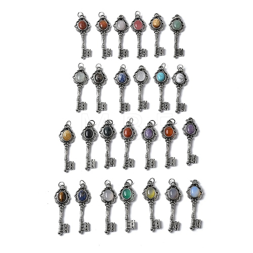 Key Brass Gemstone Big Pendants KK-D361-01AS-1