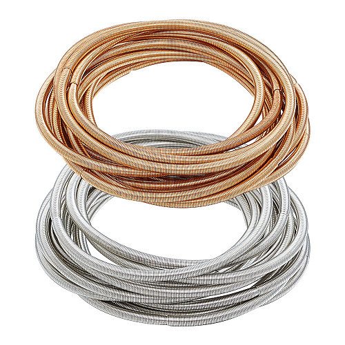 40Pcs 2 Colors Carbon Steel Round Snake Chains Stretch Bracelets Set for Women BJEW-BC0001-09-1
