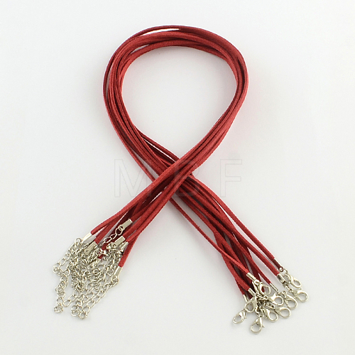 2mm Faux Suede Cord Necklace Making with Iron Chains & Lobster Claw Clasps NCOR-R029-06-1