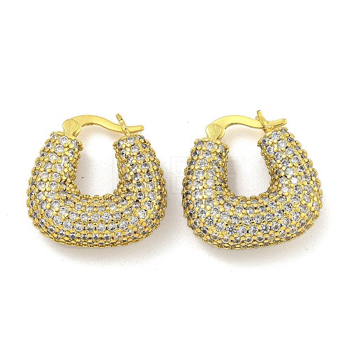 Rack Plating U-Shaped Brass Micro Pave Clear Cubic Zirconia Hoop Earrings for Women EJEW-G410-63G-1