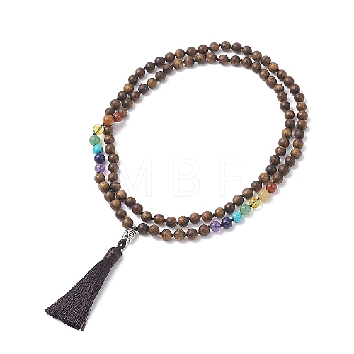 Natural & Synthetic Mixed Gemstone & Wood Buddhist Necklace NJEW-JN04308-1