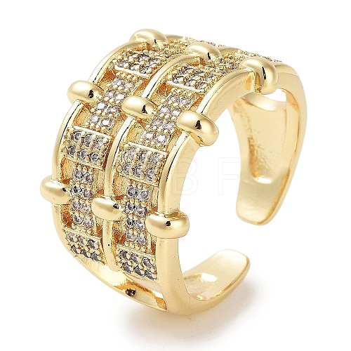 Rack Plating Brass Pave Clear Cubic Zirconia Open Cuff Rings RJEW-M172-09G-1