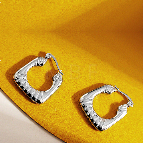 Stainless Steel Textured Thick Square Hoop Earring ZP5160-2-1