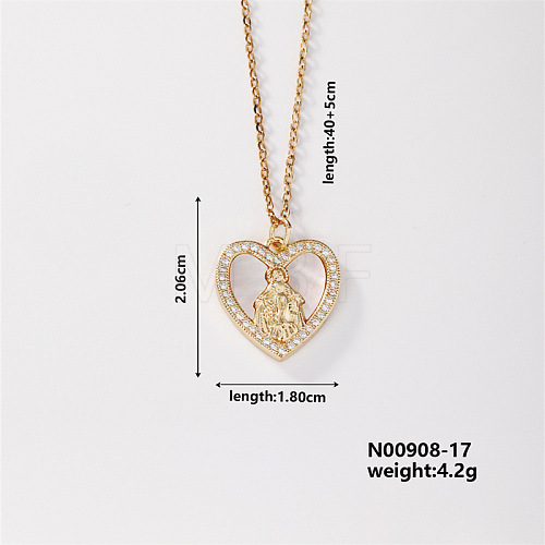Elegant Vintage Hollow Brass Crystal Rhinestone Virgin Mary Pendant Necklaces for Women OJ5614-3-1