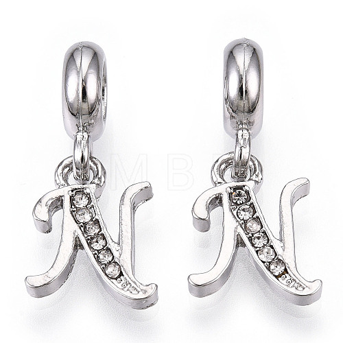 Platinum Rack Plating Alloy Rhinestone European Dangle Charms PALLOY-T048-36P-N-1