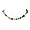 Natural Tree Agate Nuggets & Freshwater Pearl Potato Beaded Necklaces for Women NJEW-JN06488-4