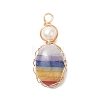 Chakra Natural Mixed Gemstone Copper Wire Wrapped Pendants PALLOY-JF02046-01-1