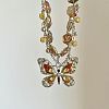 Brass Rhinestone Butterfly Pendant Rose Flower Glass Beaded Double Layer Necklaces for Women WG13E12-01-2