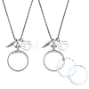2Pcs Flat Round Glass with Alloy Photo Frame Locket Pendant Necklace Kits with Feather and Paw Print and 4Pcs Glass Cabochons NJEW-DR00043-1