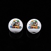 Easter Theme Printed Wooden Beads WOOD-D006-02-4