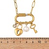 304 Stainless Steel Key & Lock Pendant Paperclip Chain Necklaces with Natural Freshwater Pearl and Screw Clasps NJEW-JN06493-4
