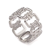 304 Stainless Steel Hollow Rectangle Open Cuff Rings for Women RJEW-G285-61P-1