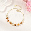 Brass Natural Amber Nuggets Beaded Chain Bracelets for Women BJEW-JB14333-1