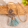 Boho Alloy Spiral and Cotton Tassel Pendant Faux Suede Cord Necklaces WG291DA-04-1
