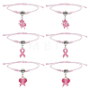 6Pcs 3 Styles Adjustable Alloy Enamel Pink Ribbon Charm Nylon Braided Bracelet Sets BJEW-YW00019-1