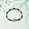 Natural & Synthetic Mixed Gemstone Beaded Stretch Bracelet with Clear Cubic Zirconia Cross for Women BJEW-JB08247-04-2