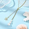 Summer Beach 304 Stainless Steel Starfish Pendant Lariat Necklaces with Shell Pearl NJEW-JN06604-01-1