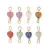 Natural Mixed Gemstone Heart Links Connector Charms PALLOY-JF05035-1