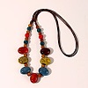 Ethnic Style Oval Porcelain Beaded Bib Necklaces with Imitation Leather Cord FS-WGD6870-02-2