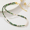 Faceted Round Natural Ruby in Zoisite & Column Green Spot Jasper & Freshwater Pearl Beaded Necklaces & Bracelets Sets for Women ZI1839-3-3