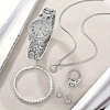 Rhombus Alloy with Crystal Rhinestone Pendant Necklace & Stud Earring & Chain Bracelet & Ring & Watch FS-WGDE407-02-2