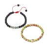 2Pcs 2 Style Natural Imperial Jasper(Dyed) & Green Aventurine & Lava Rock Braided Bead Bracelets Set with Alloy Shell BJEW-JB08476-4