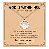 Flat Round 201 Stainless Steel Pave Natural Shell Mustard Seed Pendant Necklaces for Women WG511AE-06-1