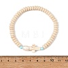 Religion Synthetic Turquoise Cross & Rondelle Natural Petrified Wood & Round Dyed Howlite Beaded Stretch Bracelets BJEW-JB14421-4