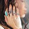16Pcs 16 Style Flower & Oval & Eagle & Teardrop & Feather Synthetic Turquoise Finger Rings Set RJEW-AN0001-06-3