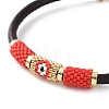 Japanese Seed Column with Evil Eye Beaded Bracelet with Cowhide Cords for Women BJEW-JB09078-02-4