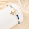 Gradient Natural Apatite & Kyanite Faceted Round Beaded Bracelets with Natural Pearl BJEW-JB14399-02-2