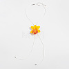 Cloth Flower Pendant Imitation Leather Waxed Cord Tassel Y Necklaces FS-WG643B1-03-1