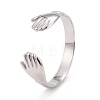 Non-Tarnish 304 Stainless Steel Double Hand Hug Open Cuff Ring for Women RJEW-C025-08B-P-1