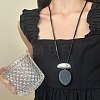 Wood & Alloy Oval Pendant Adjustable Black Waxed Cord Necklaces for Women WG6CE6E-03-2