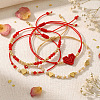 4Pcs 4 Styles Adjustable Glass & Brass Beads Braided Bead Bracelets & Brass Enamel Charm Bracelets for Women SG0180-1-2