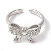 Bowknot Brass Micro Pave Clear Cubic Zirconia Open Cuff Rings for Women RJEW-C098-04P-2