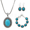 Oval Alloy with Synthetic Turquoise Pendant Necklaces & Dangle Earrings & Link Bracelets Sets WGD1135-10-2