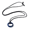Natural Lapis Lazuli Ring Pendant Necklace with Waxed Cords NJEW-R262-01A-04-2
