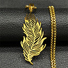 201 Stainless Steel Feather Pendant Necklaces NJEW-K283-12G-1