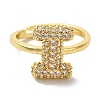 Rack Plating Letter Brass Micro Pave Clear Cubic Zirconia Adjustable Rings for Women KK-S391-03G-I-1