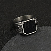 304 Stainless Steel with Natural Black Agate Finger Rings FS-WG06E27-24-1