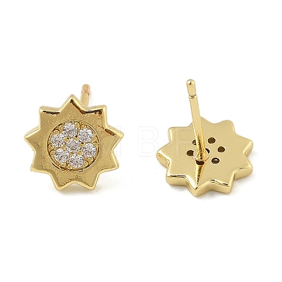 Brass Micro Pave Clear Cubic Zirconia Stud Earrings EJEW-R016-26G-09-1