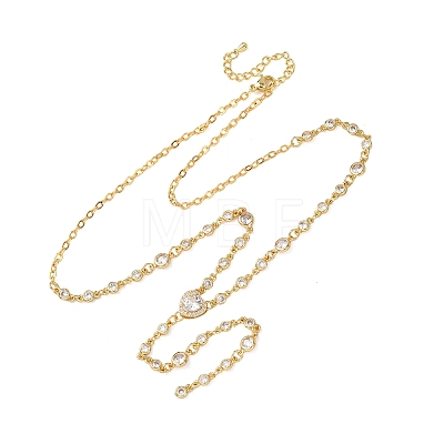 Brass Pave Cubic Zirconia Heart Pendant Y Tassel Necklaces for Women NJEW-A071-01G-08-1