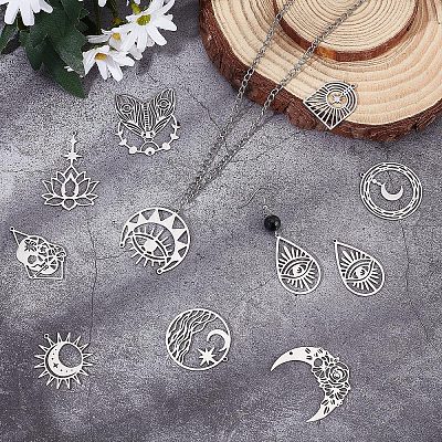 20Pcs 10 Style 201 Stainless Steel Pendants STAS-SC0004-38-1