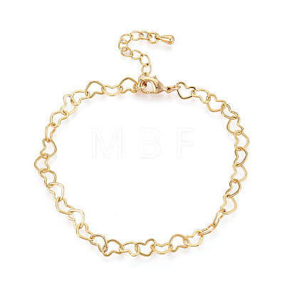 Brass Heart Link Chain Bracelets for Women BJEW-N032-08B-G-1