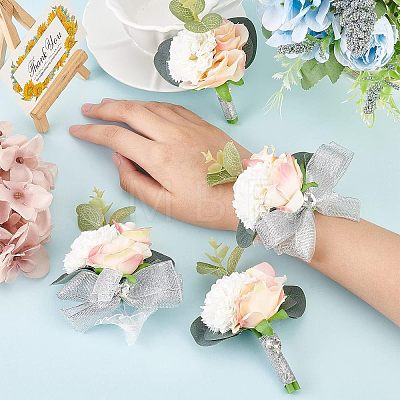 CHGCRAFT 4pcs 2 Style Silk Ribbon Wrist Corsage AJEW-CA0002-74-1